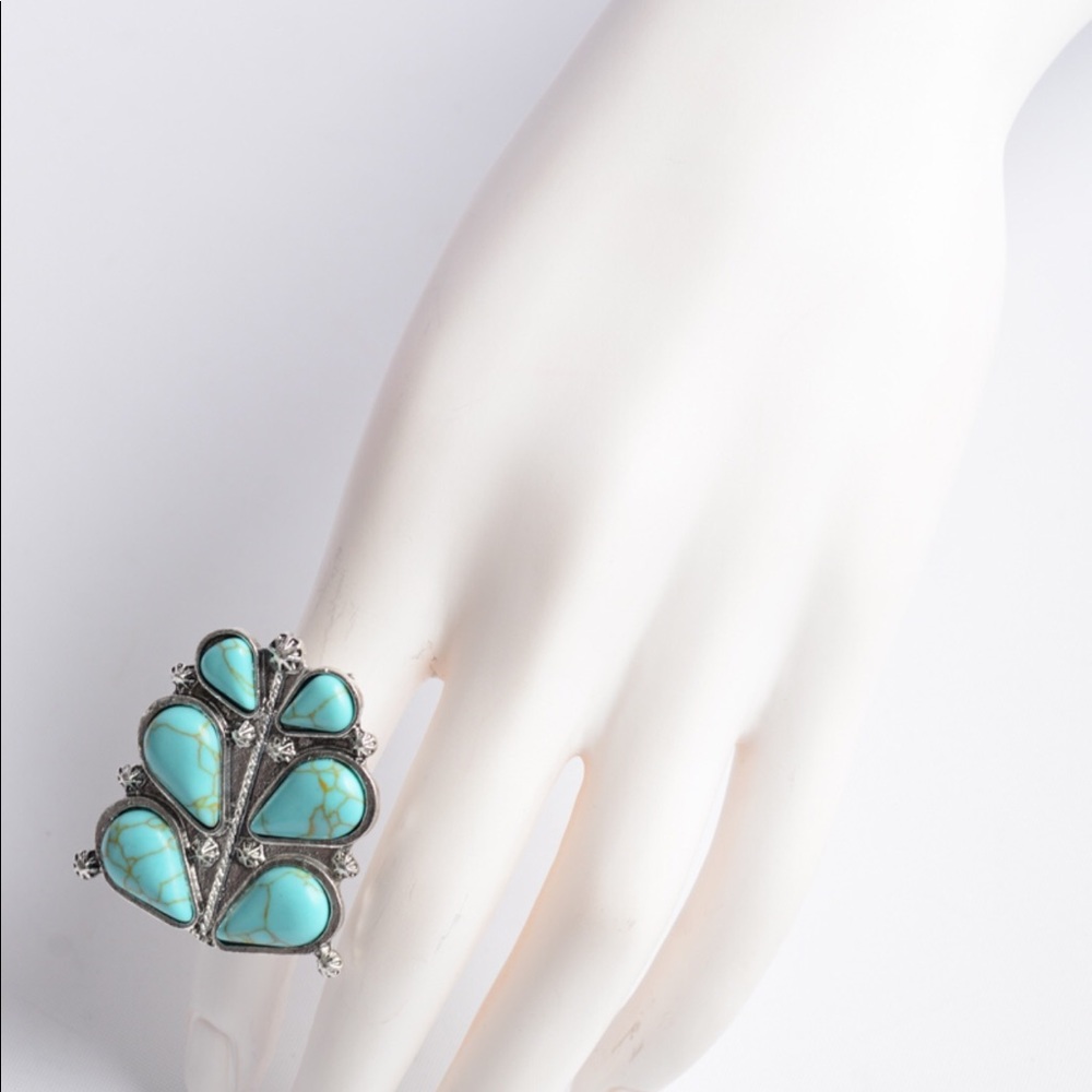 Turquoise Bloom Adjustable Ring - Picture 2 of 6